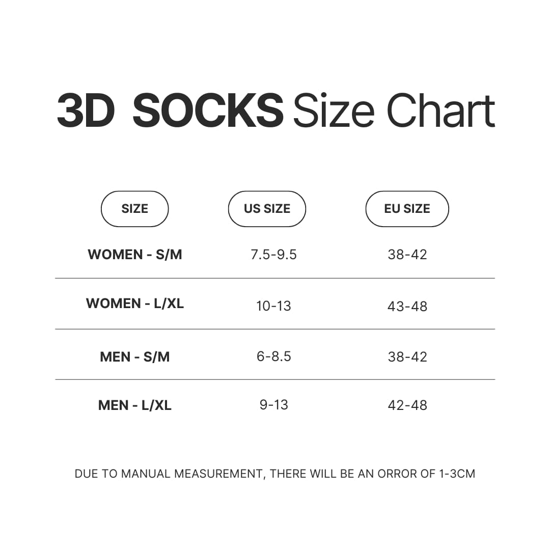 3D Socks Size Chart - Arcane Merchandise