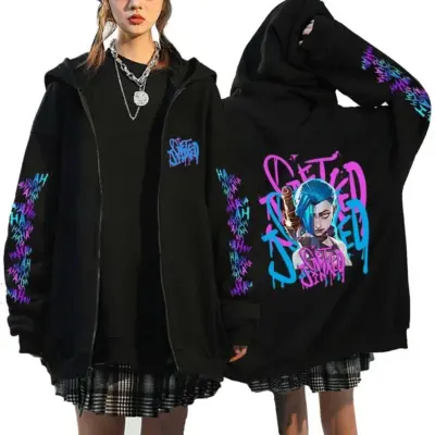 Arcane Jinx Hextech Mayhem Print Zipper Hoodie