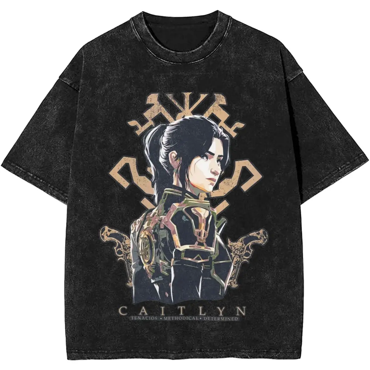 Arcane Sevika Hextech Gauntlets Graphic Mineral Wash T-shirt