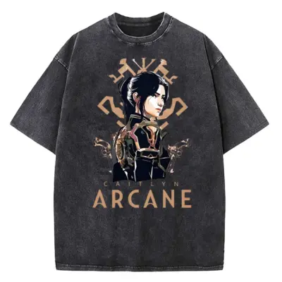 Arcane Caitlyn Blue Flame Punk Graphic T-shirt