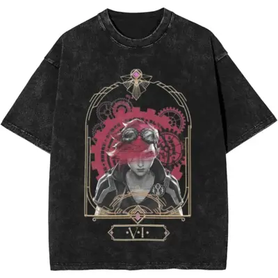Arcane Vi Piltover Enforcer Graphic Mineral Wash T-shirt