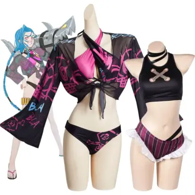 Arcane Jinx & Vi Cosplay Swimsuit Costume Set for Women
