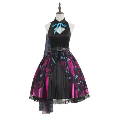 Jinx Black Purple Dress with Hat Belt for Women Halloween Cosplay Costume